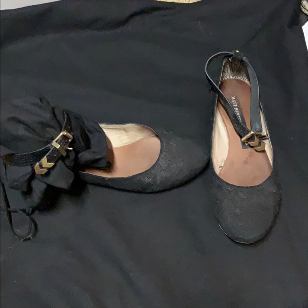 Matt Bernson Black leather ankle strap flats